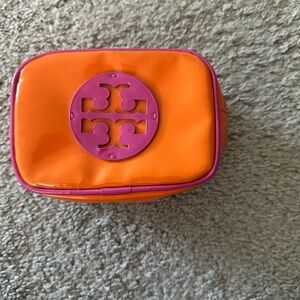 Tory Burch Orange and Pink Cosmetic Bag